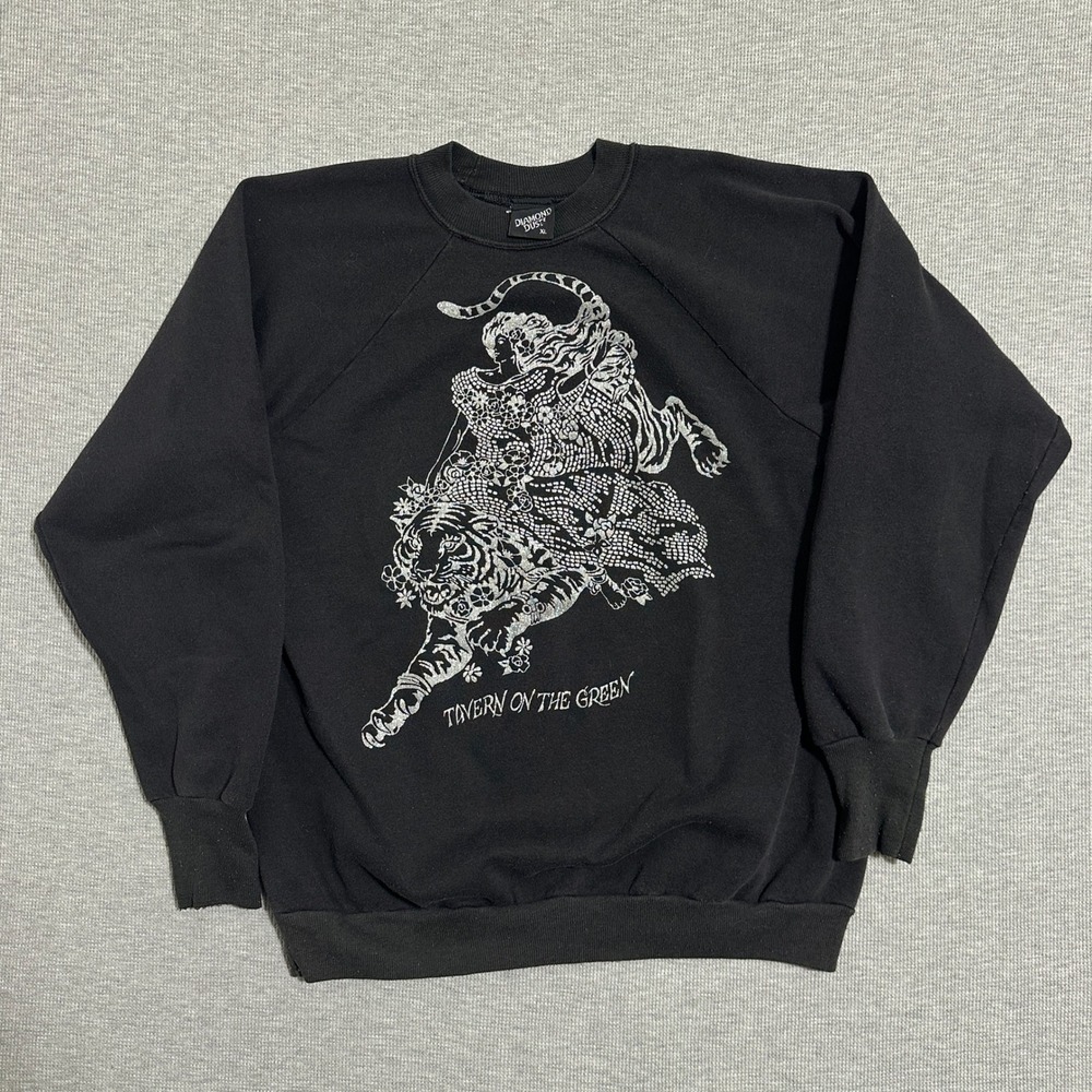 Vintage Diamond Dust Tavern on the Green NYC Tiger Graphic Sweatshirt Black XL